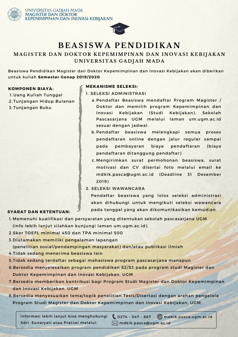 Beasiswa – Magister Dan Doktor Kepemimpinan Dan Inovasi Kebijakan (MDKIK)