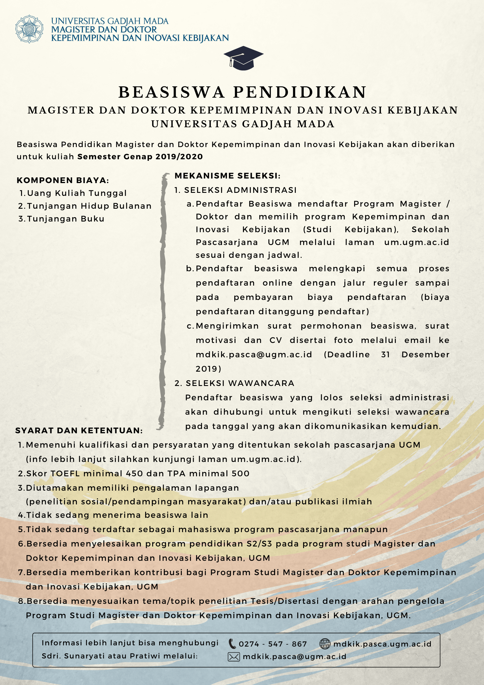 Beasiswa Prodi Mdkik Ugm (Deadline 31 Desember 2019) – Magister Dan Doktor Kepemimpinan Dan Inovasi Kebijakan (Mdkik)